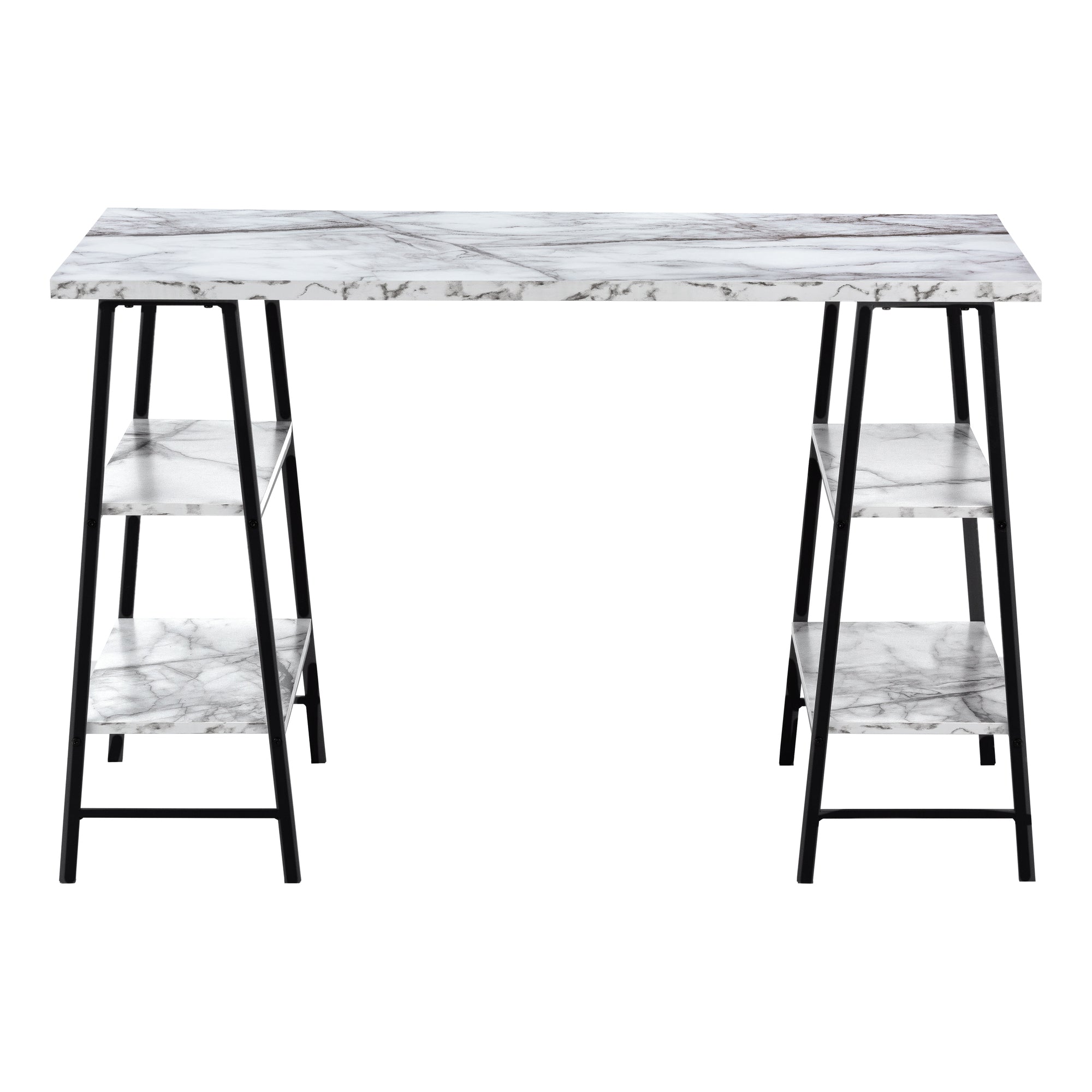 COMPUTER DESK - 48""L / WHITE MARBLE-LOOK / BLACK METAL