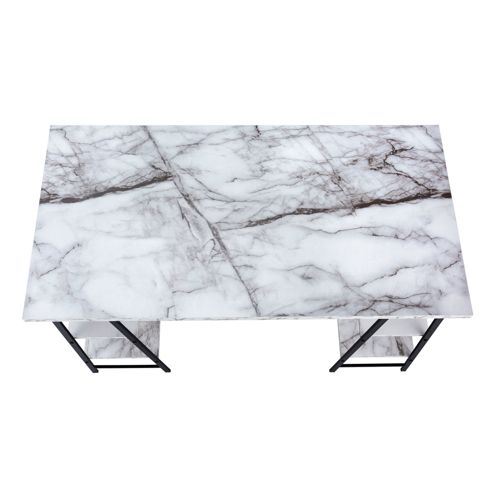 COMPUTER DESK - 48""L / WHITE MARBLE-LOOK / BLACK METAL