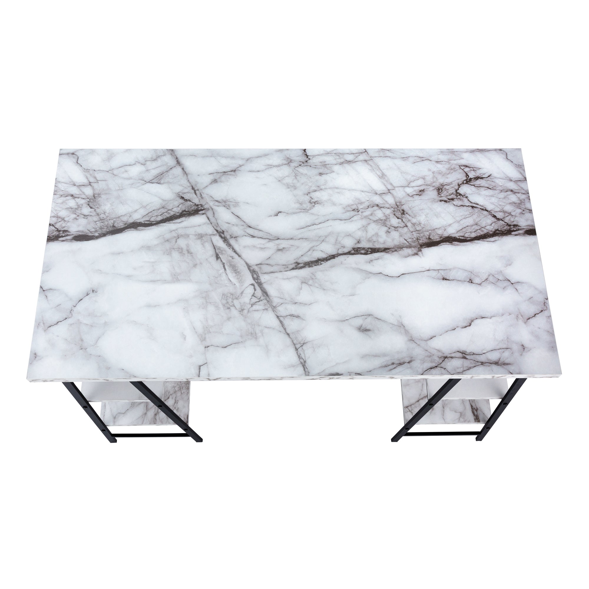 COMPUTER DESK - 48""L / WHITE MARBLE-LOOK / BLACK METAL