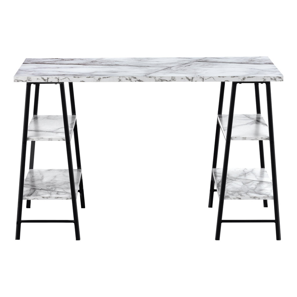 COMPUTER DESK - 48""L / WHITE MARBLE-LOOK / BLACK METAL