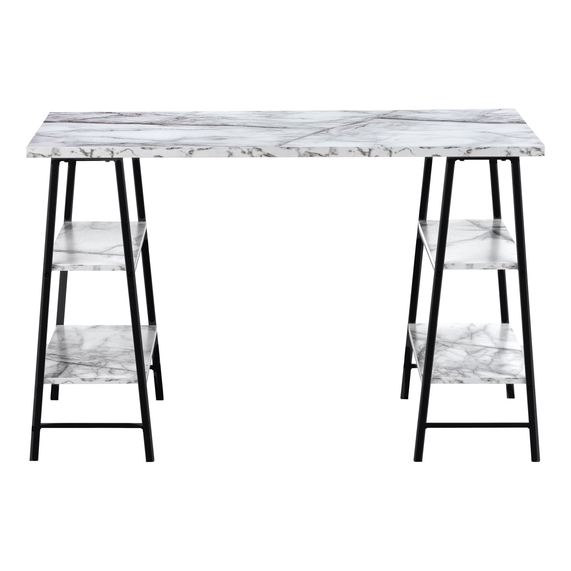 COMPUTER DESK - 48""L / WHITE MARBLE-LOOK / BLACK METAL
