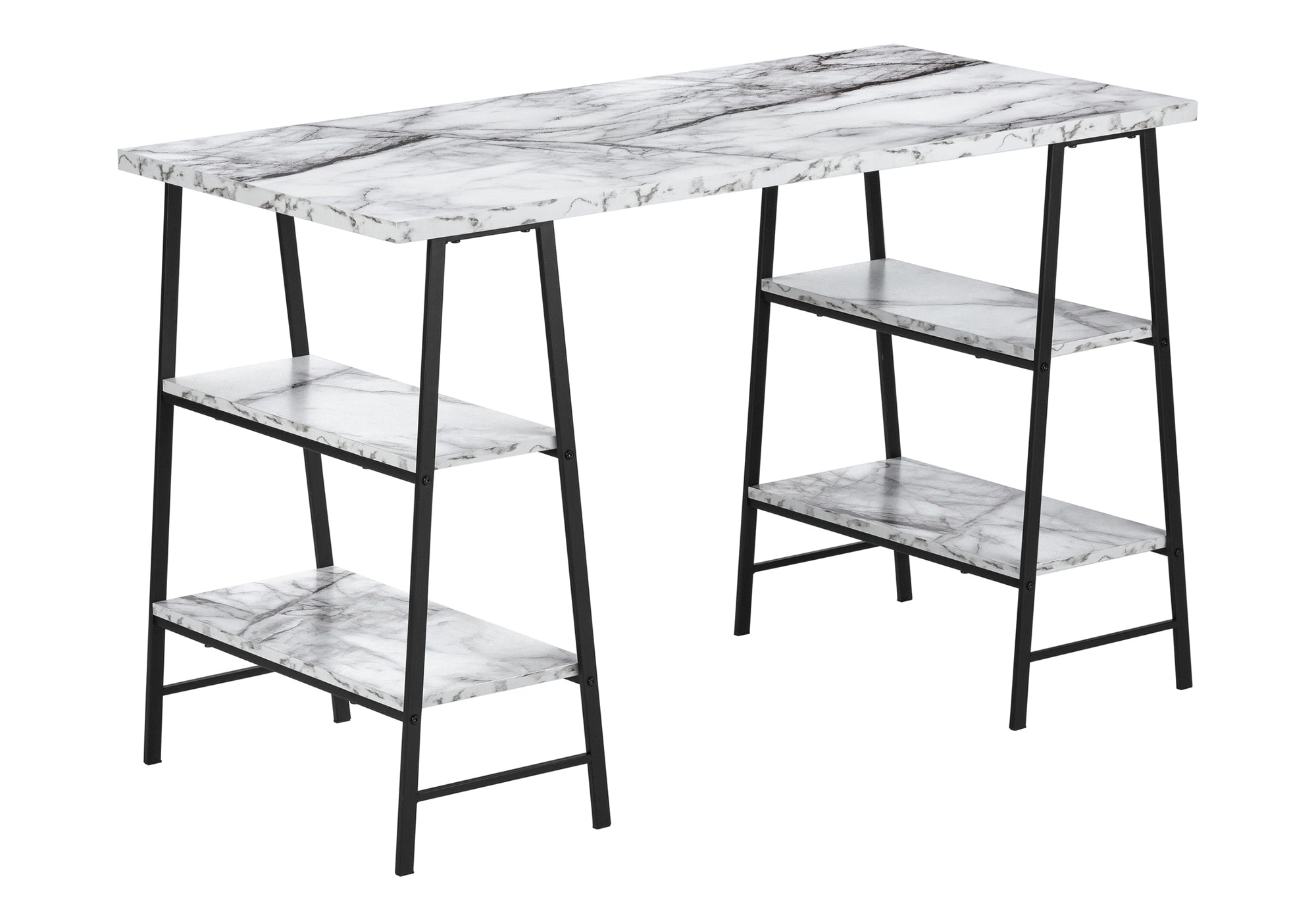 COMPUTER DESK - 48""L / WHITE MARBLE-LOOK / BLACK METAL