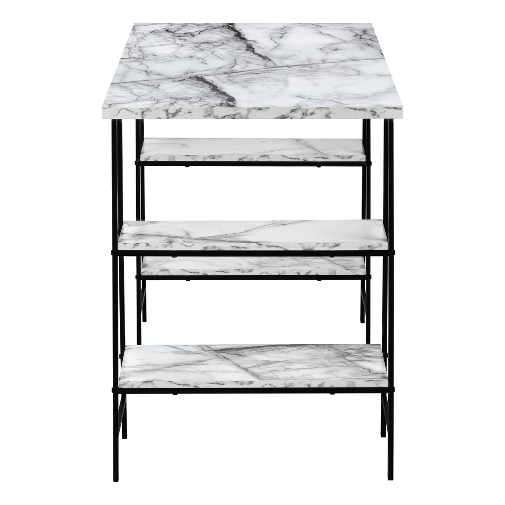 COMPUTER DESK - 48""L / WHITE MARBLE-LOOK / BLACK METAL