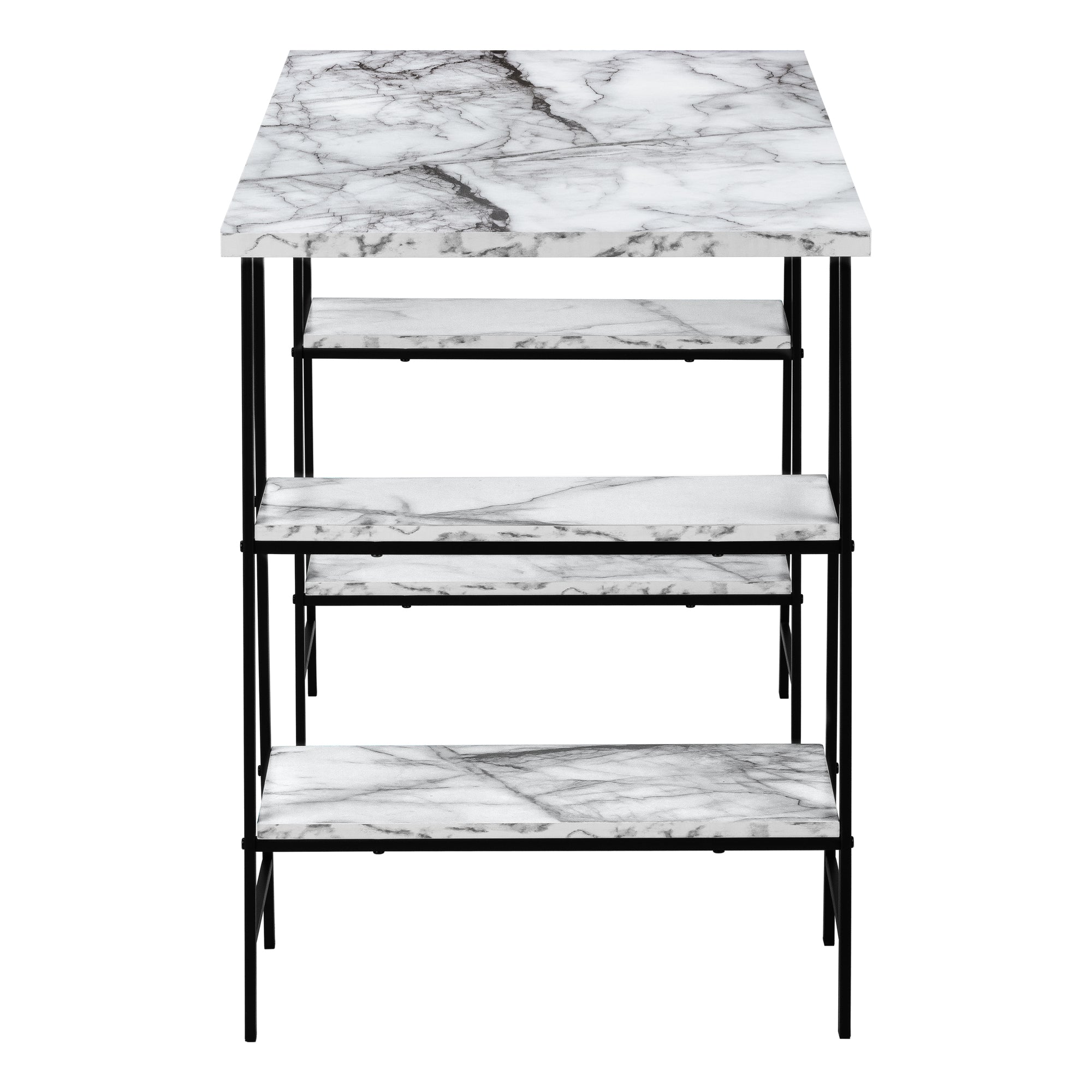 COMPUTER DESK - 48""L / WHITE MARBLE-LOOK / BLACK METAL