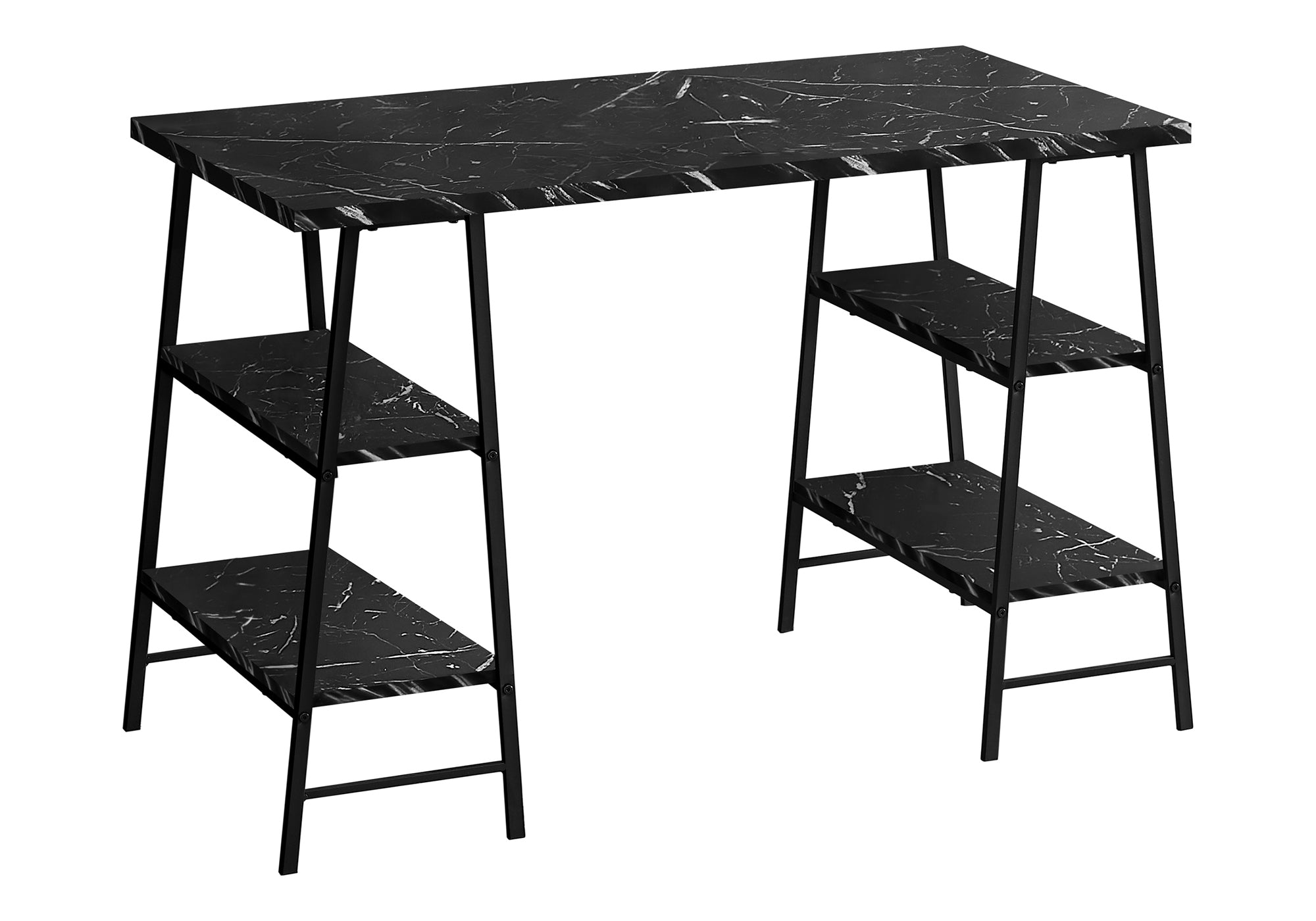 COMPUTER DESK - 48""L / BLACK MARBLE-LOOK / BLACK METAL