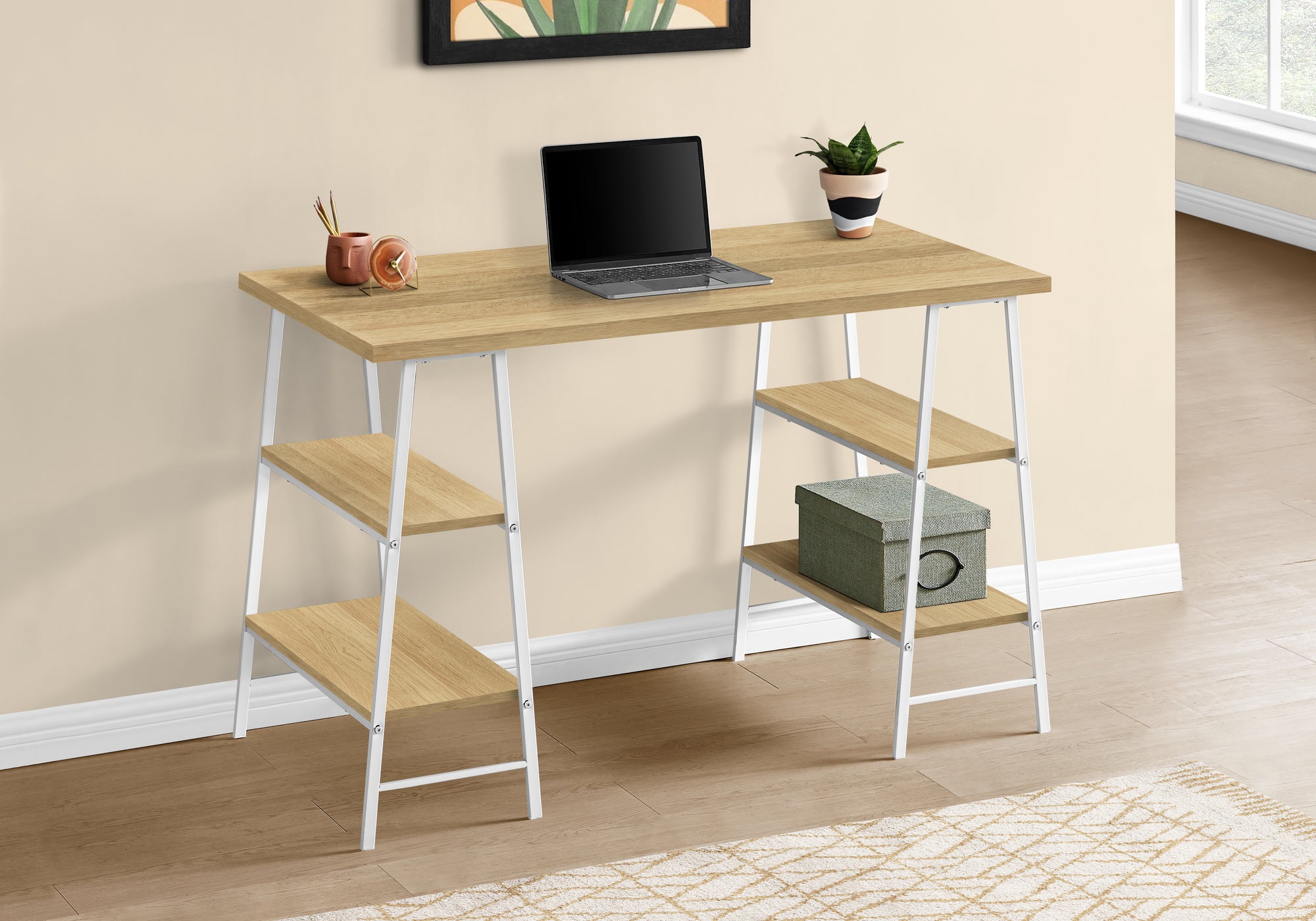 COMPUTER DESK - 48""L / NATURAL / WHITE METAL
