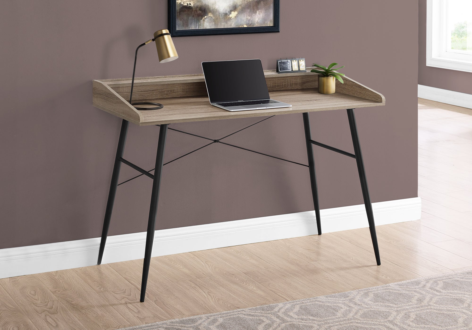 COMPUTER DESK - 48""L / DARK TAUPE / BLACK METAL