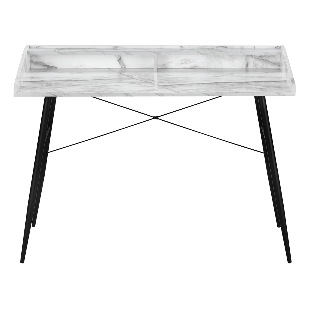COMPUTER DESK - 48""L / WHITE MARBLE-LOOK / BLACK METAL