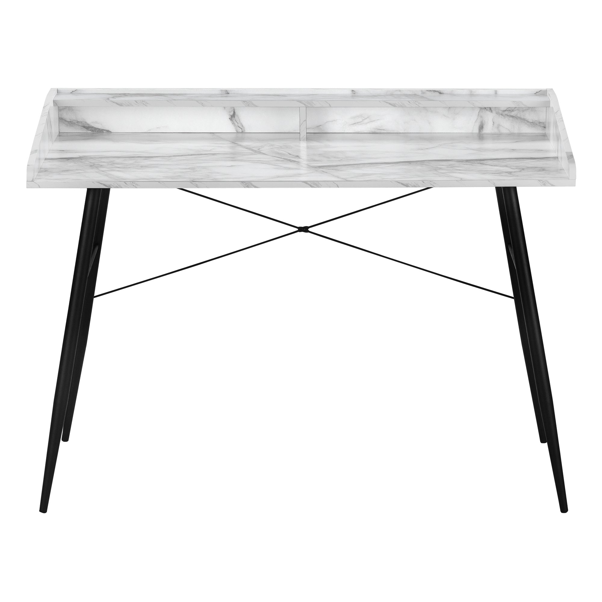 COMPUTER DESK - 48""L / WHITE MARBLE-LOOK / BLACK METAL