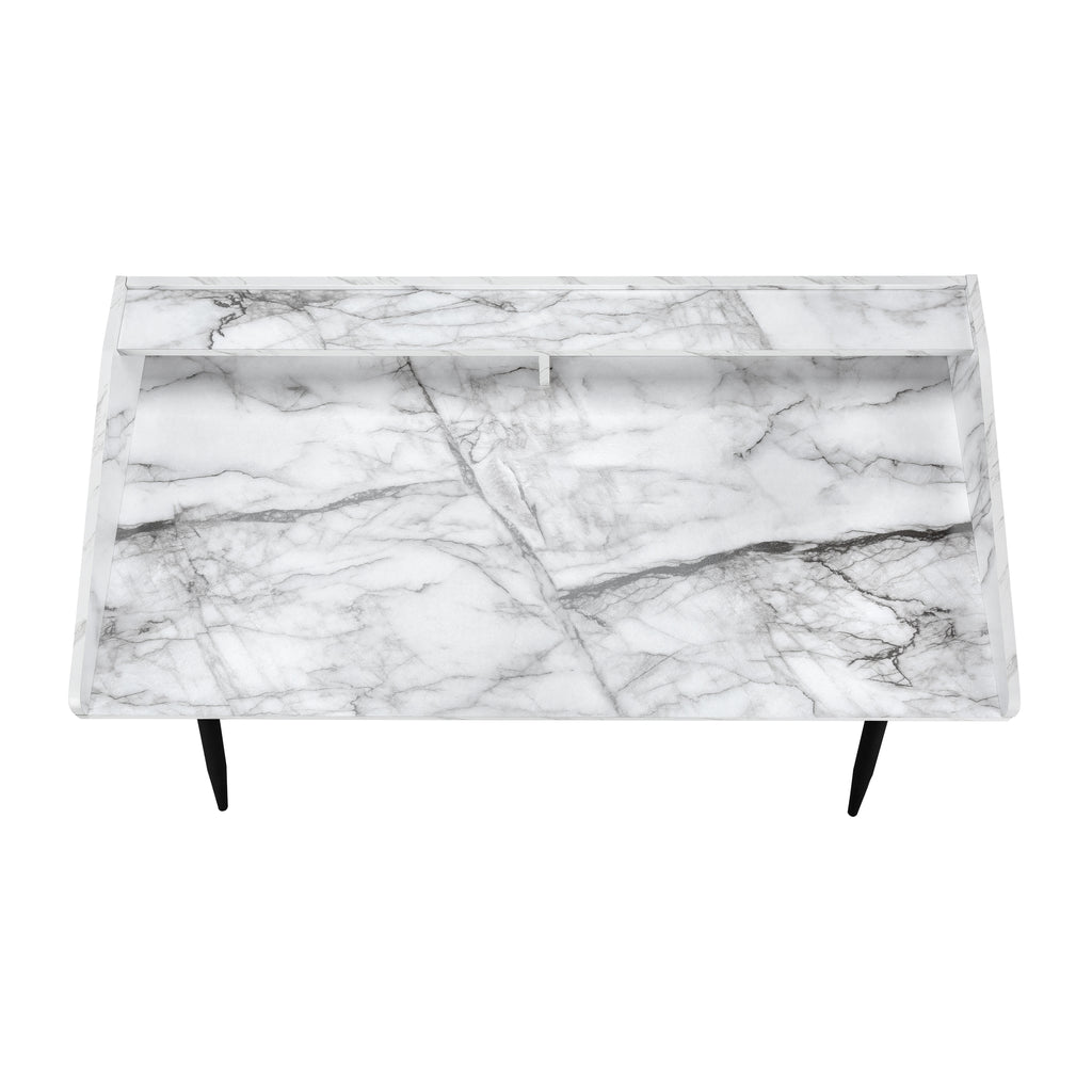 COMPUTER DESK - 48""L / WHITE MARBLE-LOOK / BLACK METAL