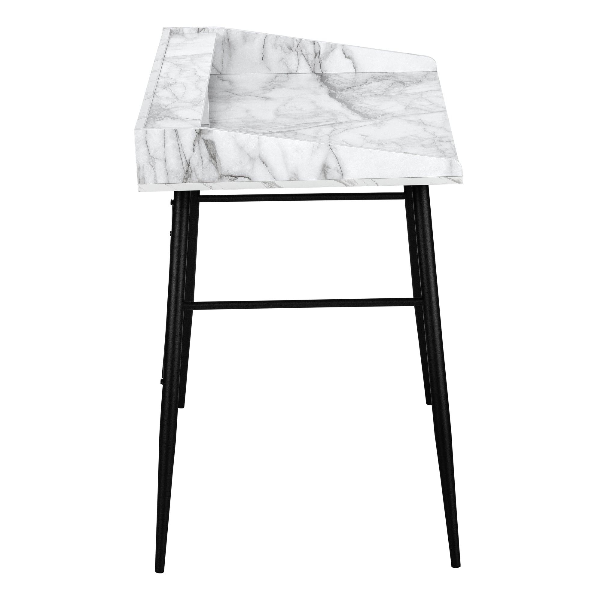COMPUTER DESK - 48""L / WHITE MARBLE-LOOK / BLACK METAL