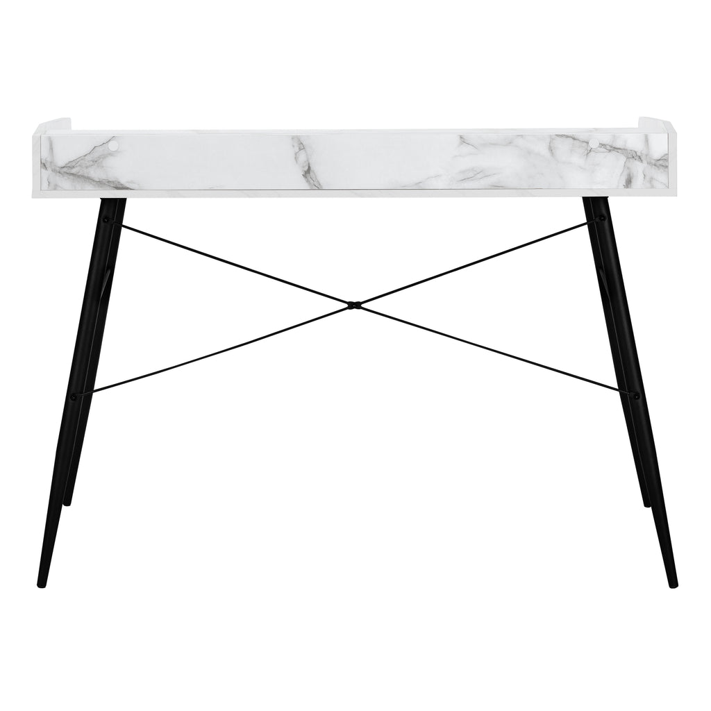 COMPUTER DESK - 48""L / WHITE MARBLE-LOOK / BLACK METAL