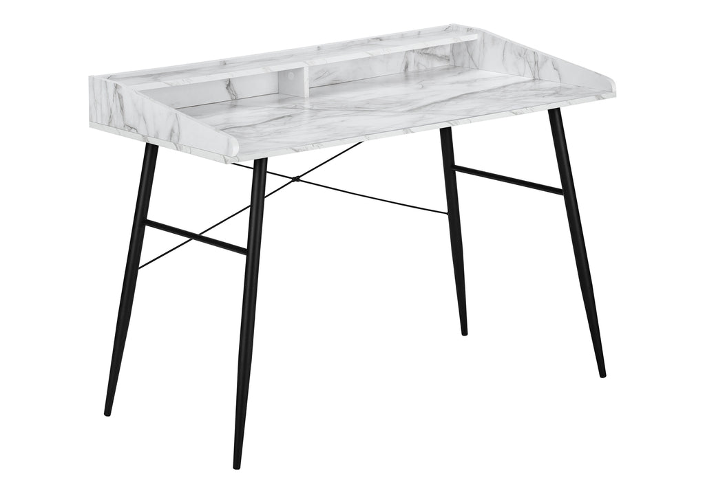 COMPUTER DESK - 48""L / WHITE MARBLE-LOOK / BLACK METAL