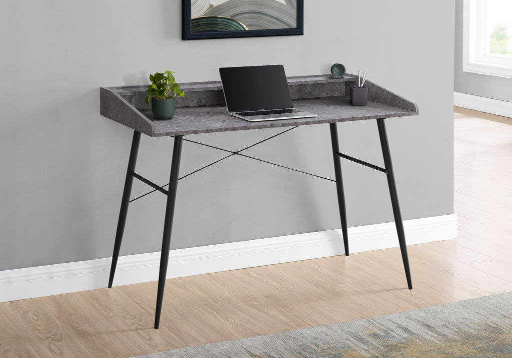COMPUTER DESK - 48""L / GREY STONE-LOOK / BLACK METAL