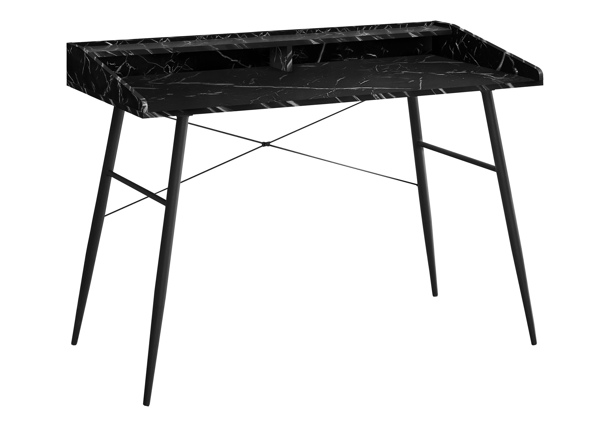 COMPUTER DESK - 48""L / BLACK MARBLE-LOOK / BLACK METAL