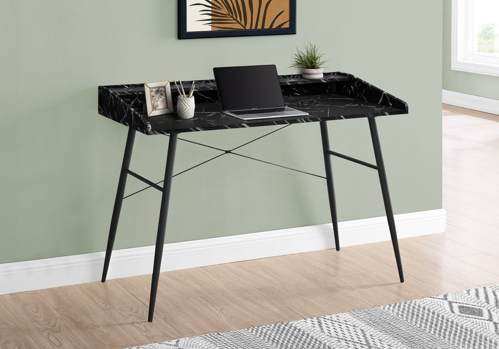 COMPUTER DESK - 48""L / BLACK MARBLE-LOOK / BLACK METAL