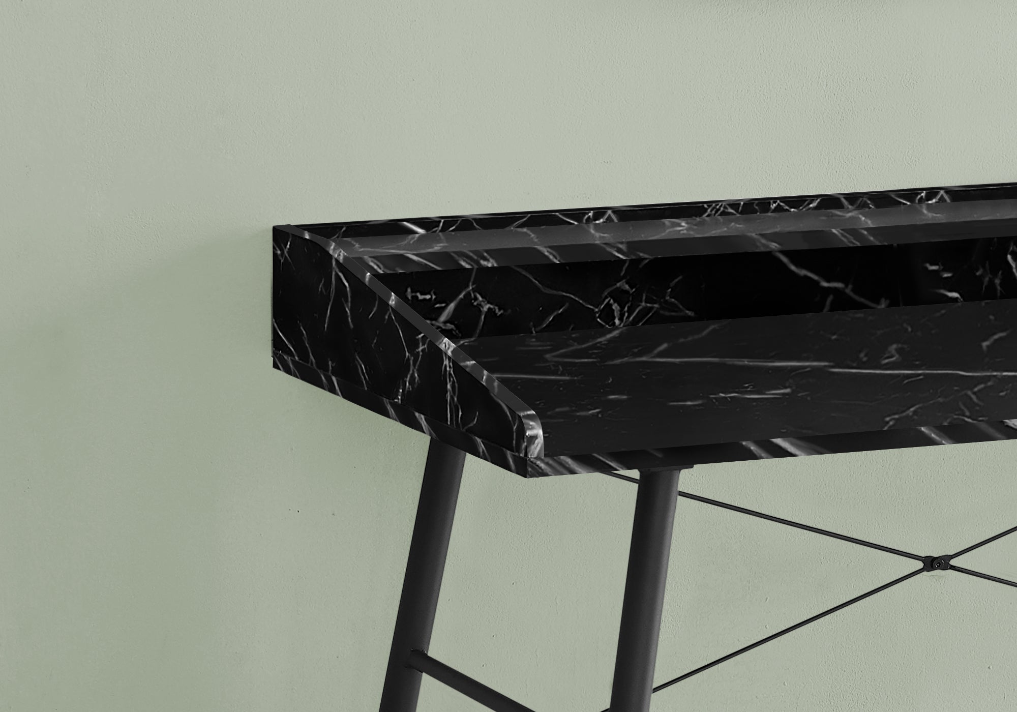COMPUTER DESK - 48""L / BLACK MARBLE-LOOK / BLACK METAL