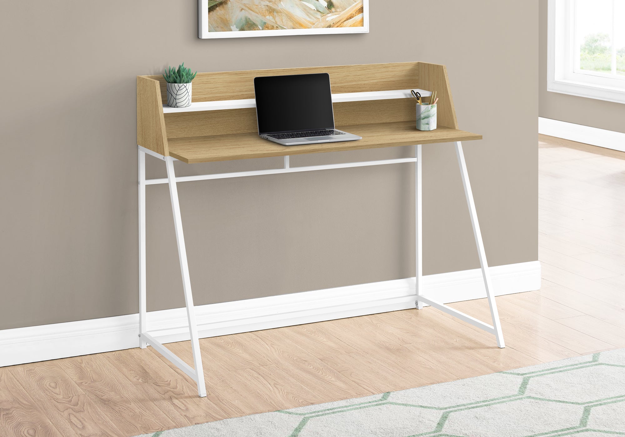 COMPUTER DESK - 48""L / NATURAL / WHITE METAL