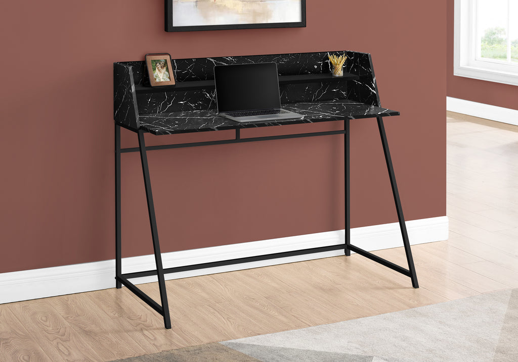 COMPUTER DESK - 48""L / BLACK MARBLE-LOOK / BLACK METAL