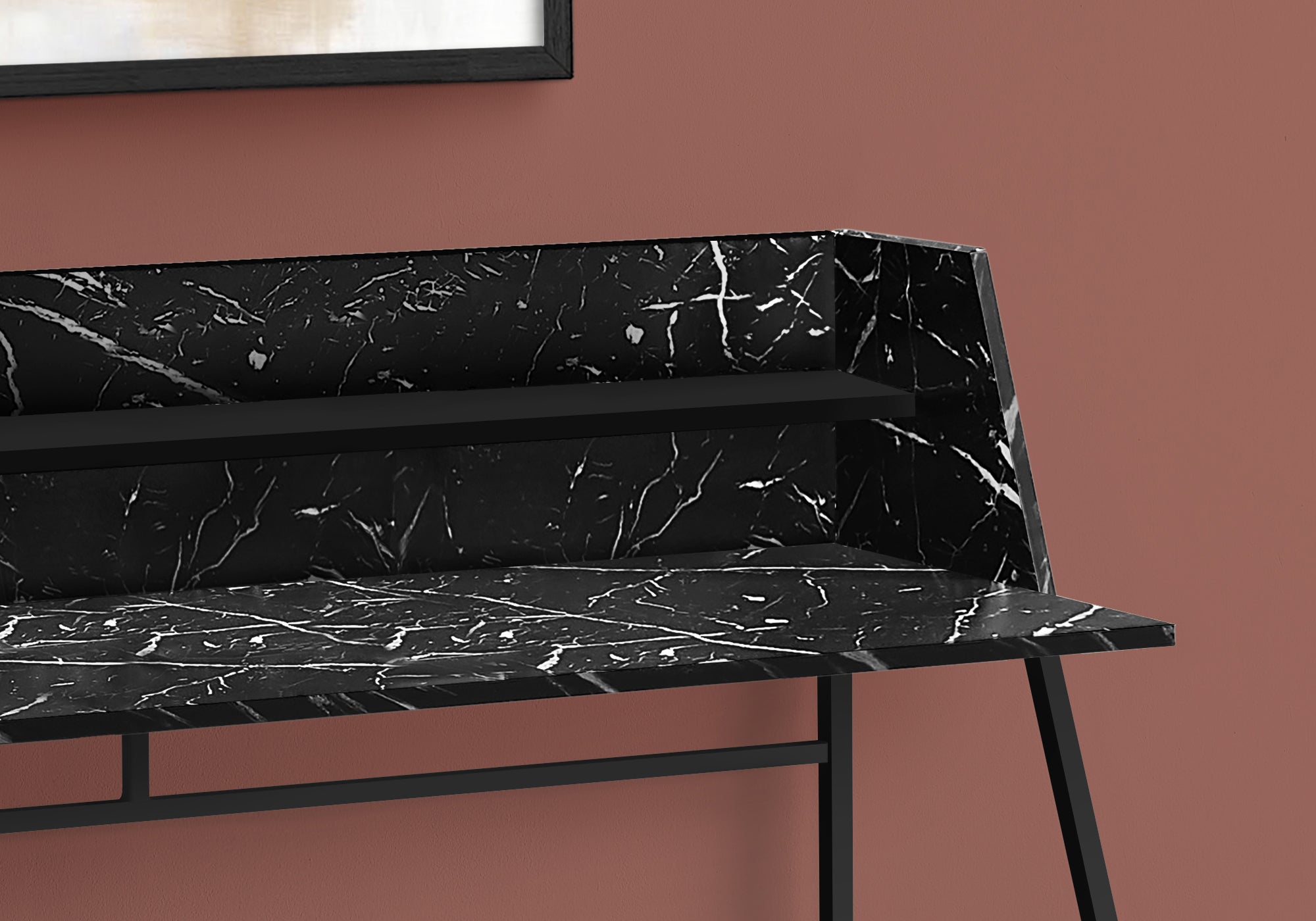 COMPUTER DESK - 48""L / BLACK MARBLE-LOOK / BLACK METAL