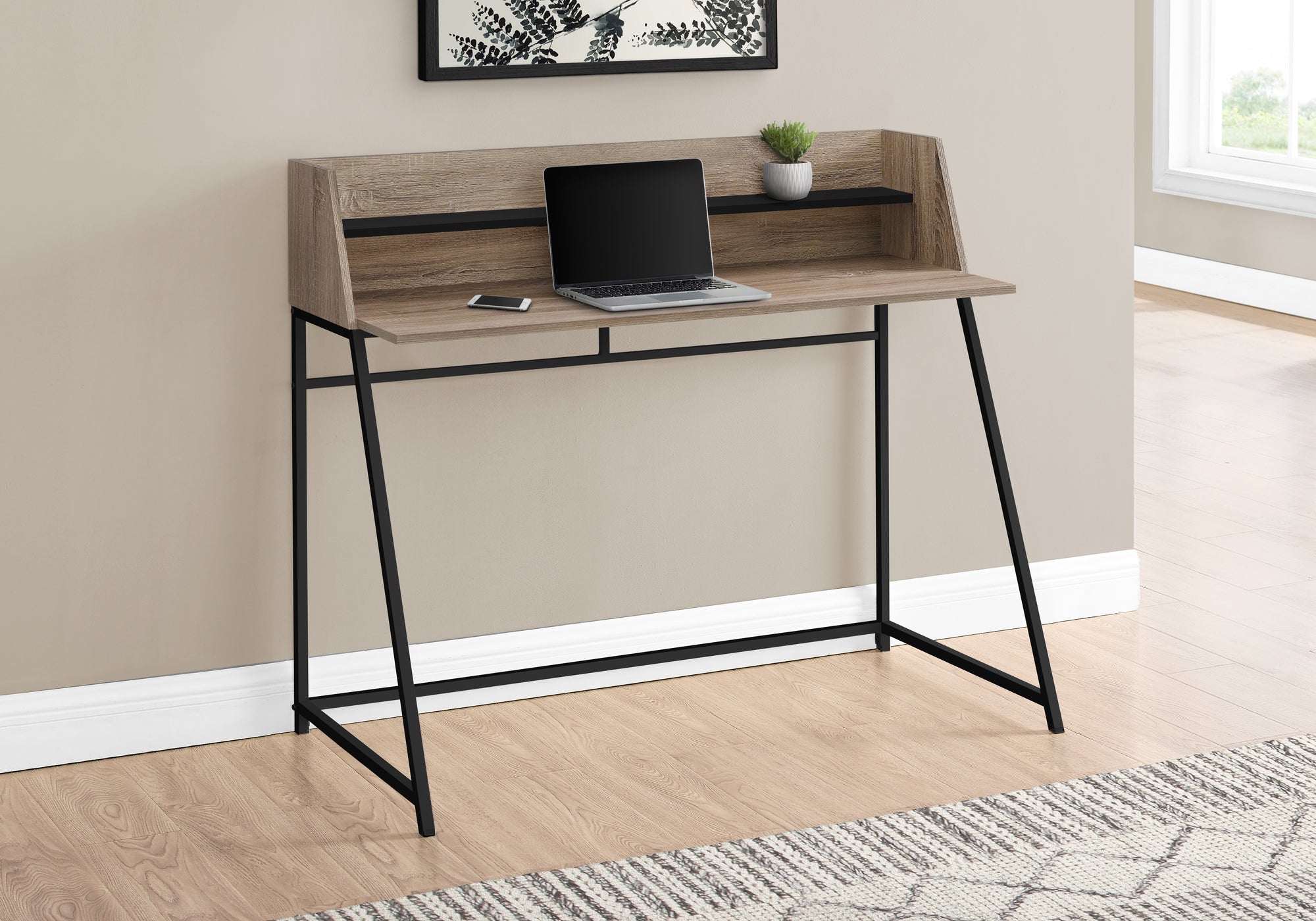COMPUTER DESK - 48""L / DARK TAUPE / BLACK METAL