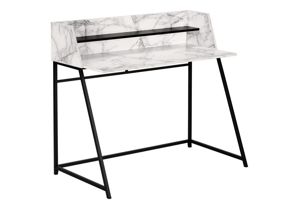 COMPUTER DESK - 48""L / WHITE MARBLE-LOOK / BLACK METAL