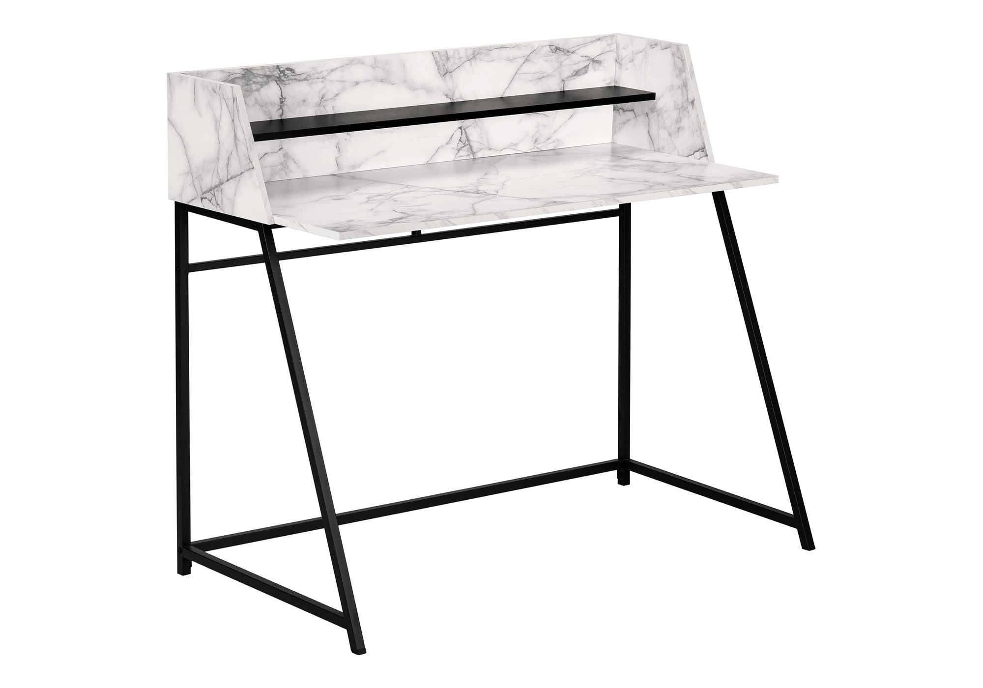 COMPUTER DESK - 48""L / WHITE MARBLE-LOOK / BLACK METAL