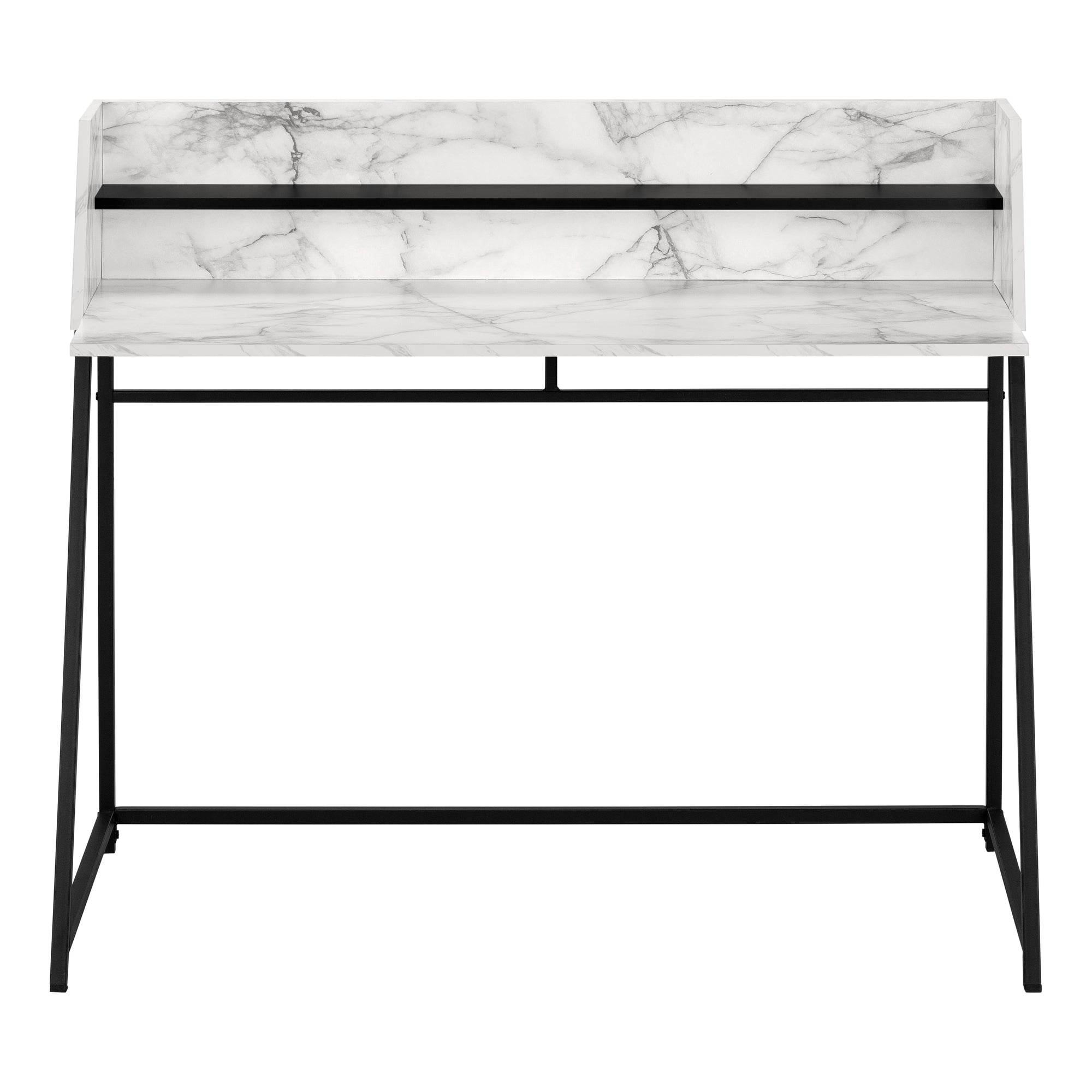 COMPUTER DESK - 48""L / WHITE MARBLE-LOOK / BLACK METAL