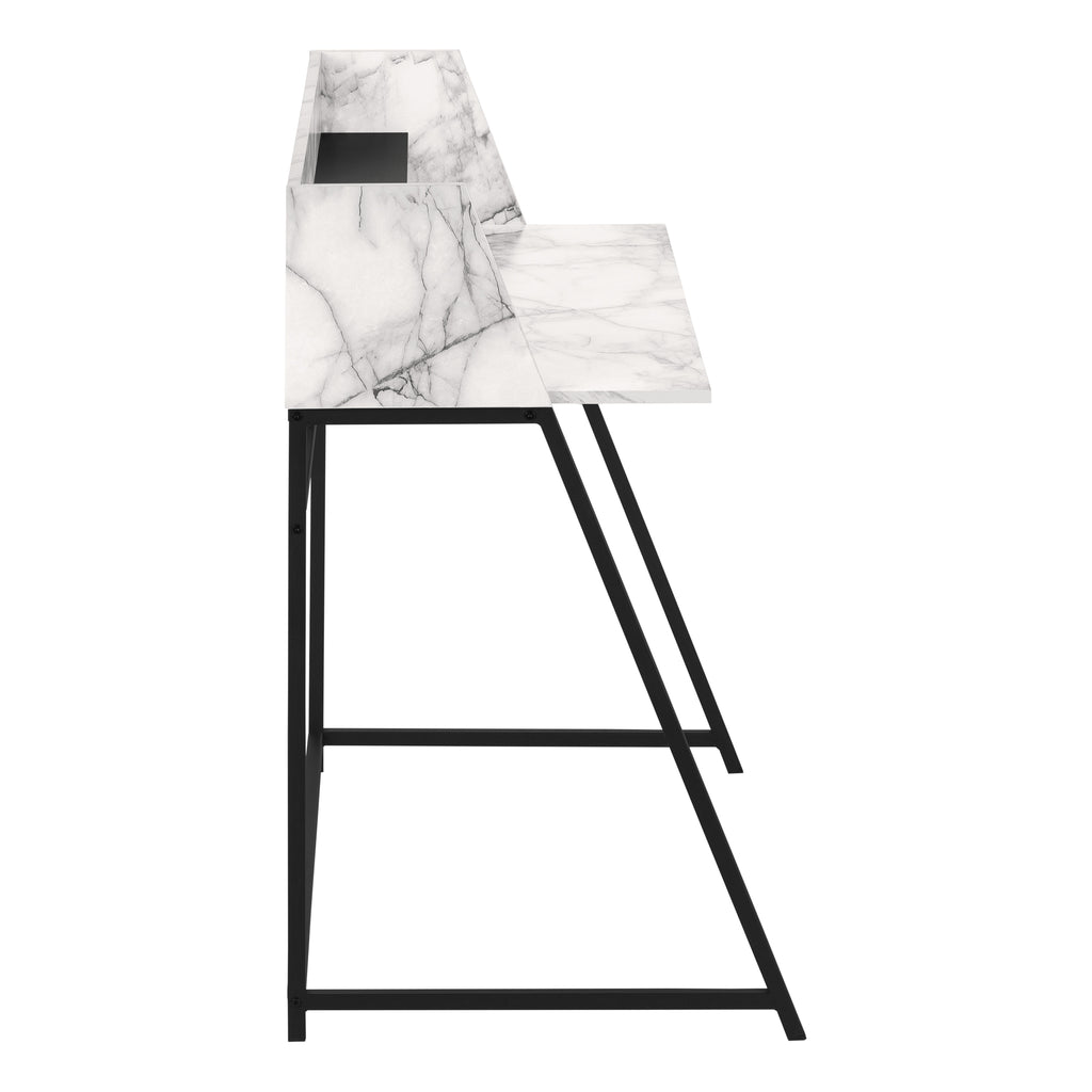 COMPUTER DESK - 48""L / WHITE MARBLE-LOOK / BLACK METAL