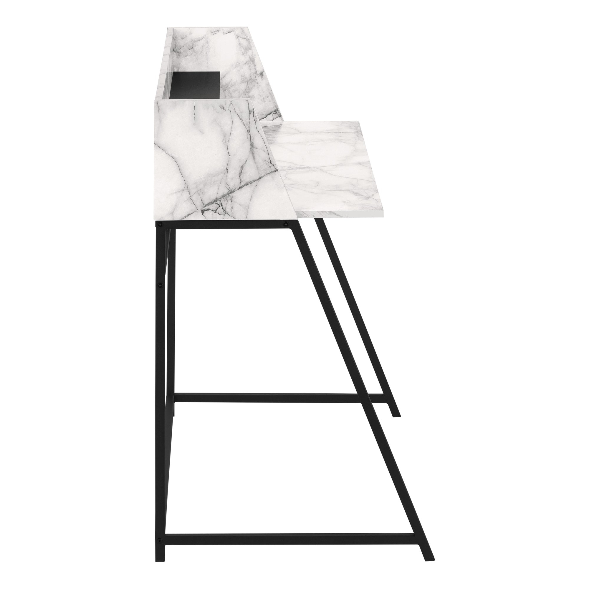 COMPUTER DESK - 48""L / WHITE MARBLE-LOOK / BLACK METAL