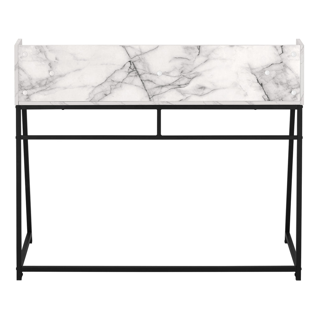 COMPUTER DESK - 48""L / WHITE MARBLE-LOOK / BLACK METAL