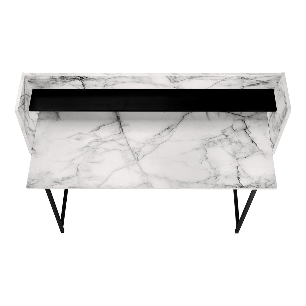 COMPUTER DESK - 48""L / WHITE MARBLE-LOOK / BLACK METAL