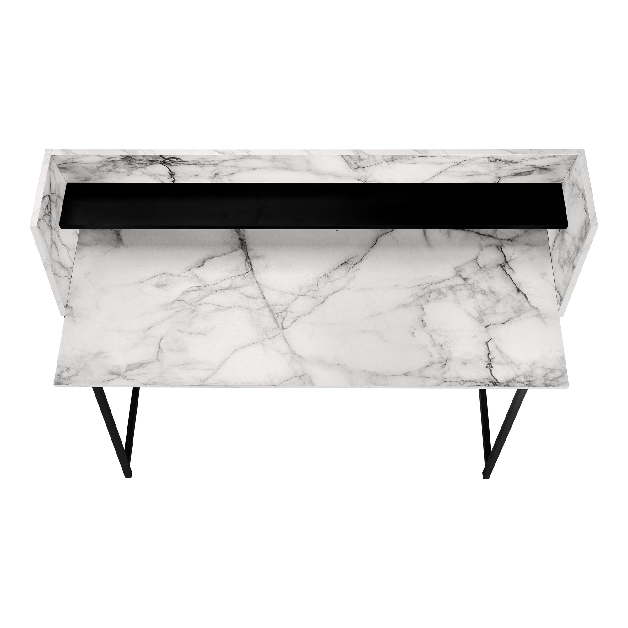 COMPUTER DESK - 48""L / WHITE MARBLE-LOOK / BLACK METAL