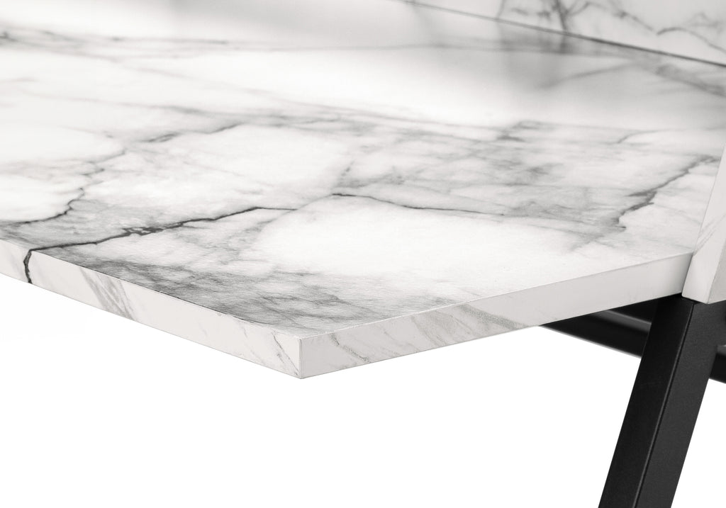 COMPUTER DESK - 48""L / WHITE MARBLE-LOOK / BLACK METAL