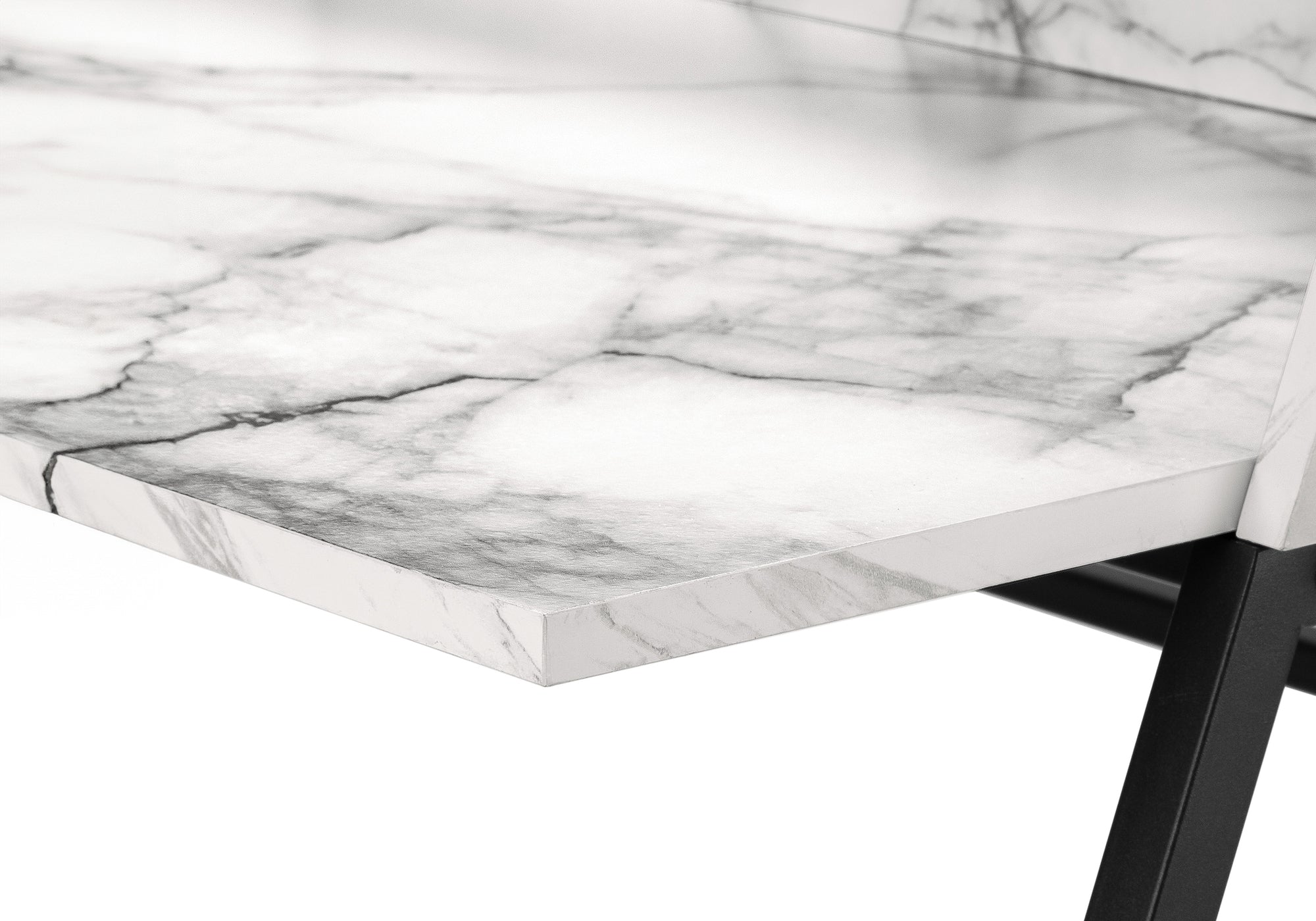 COMPUTER DESK - 48""L / WHITE MARBLE-LOOK / BLACK METAL