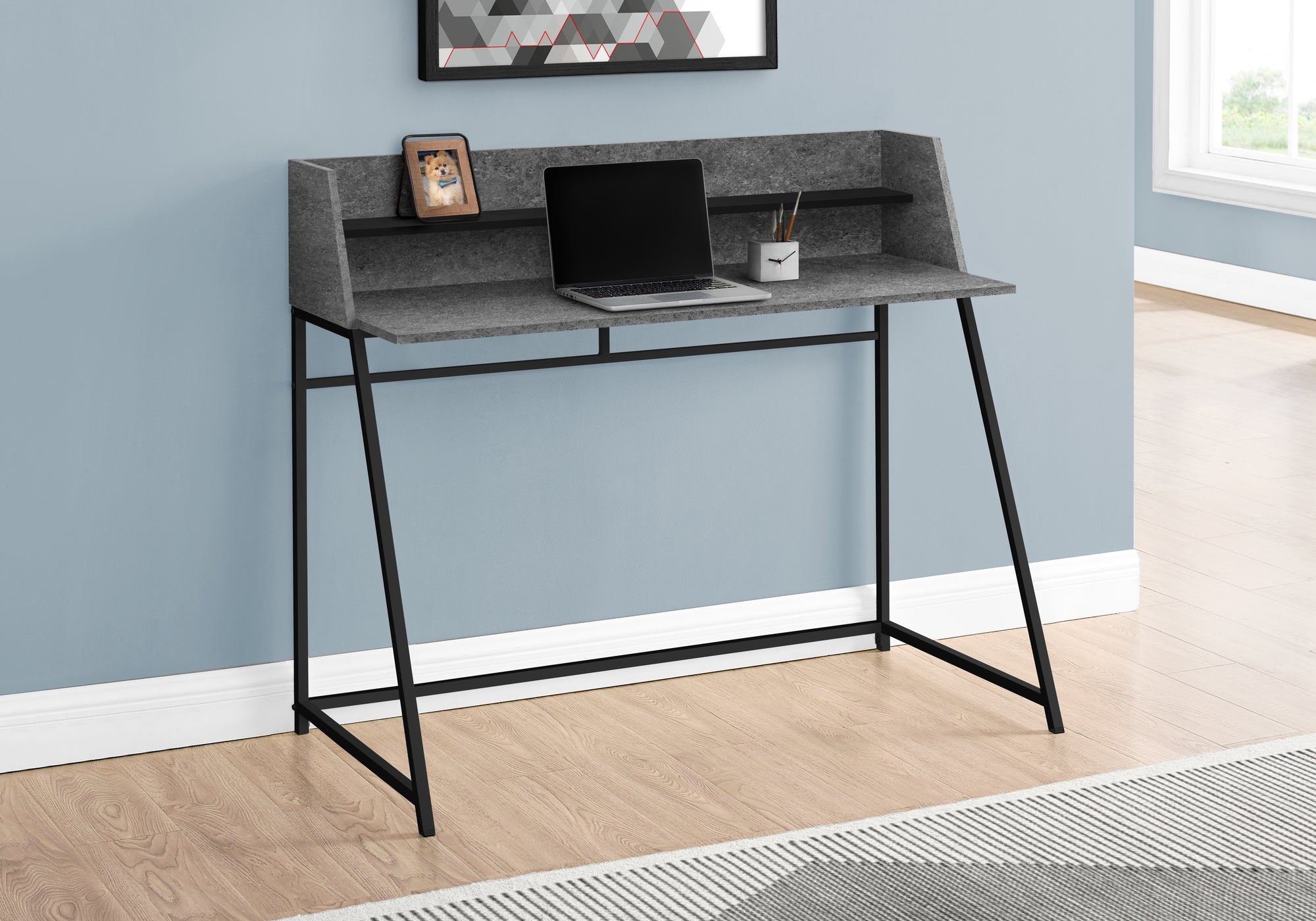 COMPUTER DESK - 48""L / GREY STONE-LOOK / BLACK METAL