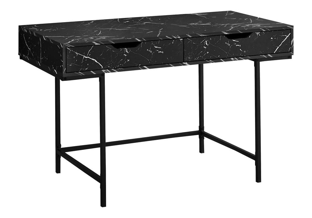 COMPUTER DESK - 48""L / BLACK MARBLE-LOOK / BLACK METAL