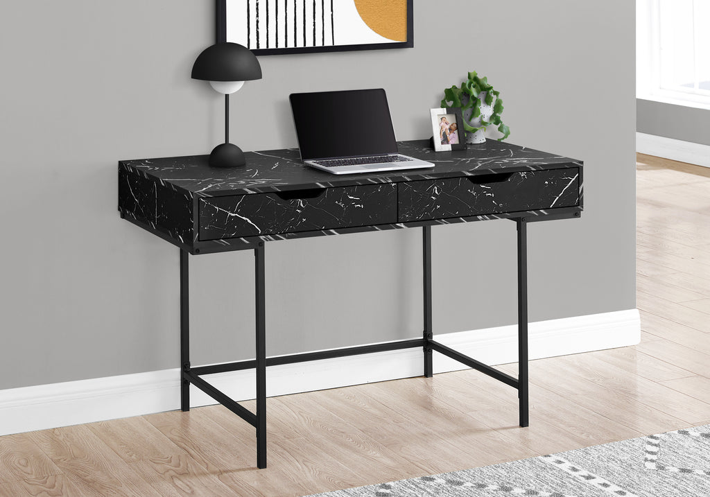 COMPUTER DESK - 48""L / BLACK MARBLE-LOOK / BLACK METAL