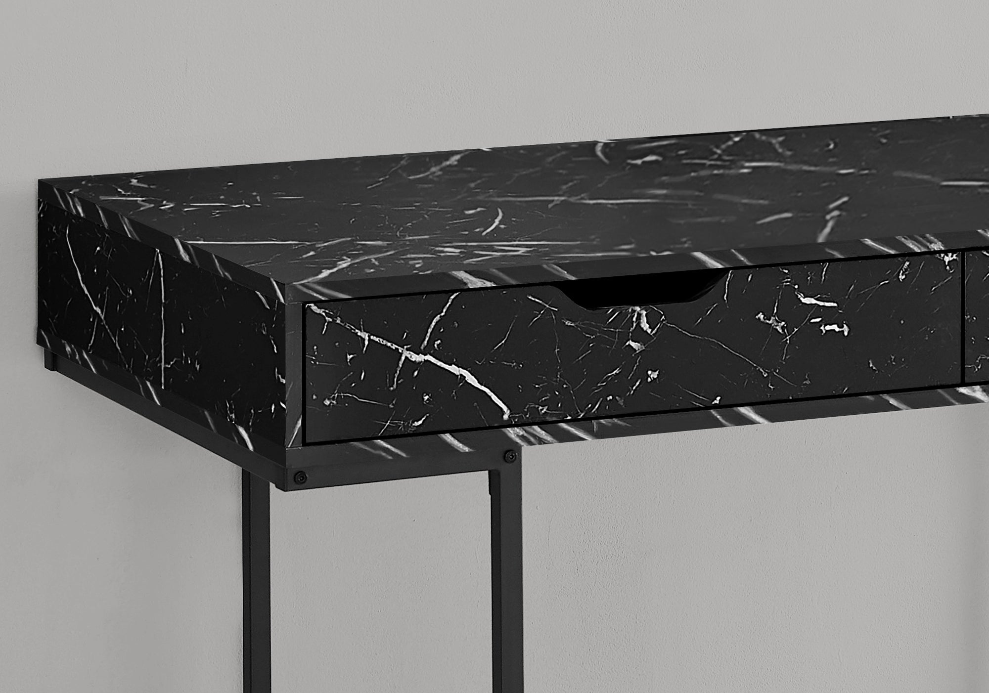COMPUTER DESK - 48""L / BLACK MARBLE-LOOK / BLACK METAL