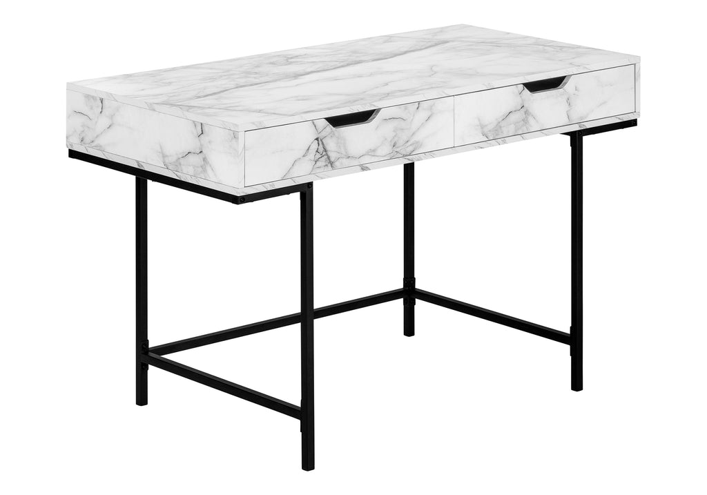 COMPUTER DESK - 48""L / WHITE MARBLE-LOOK / BLACK METAL