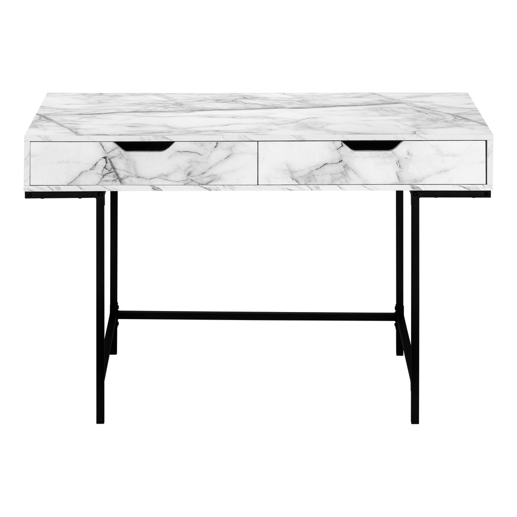 COMPUTER DESK - 48""L / WHITE MARBLE-LOOK / BLACK METAL