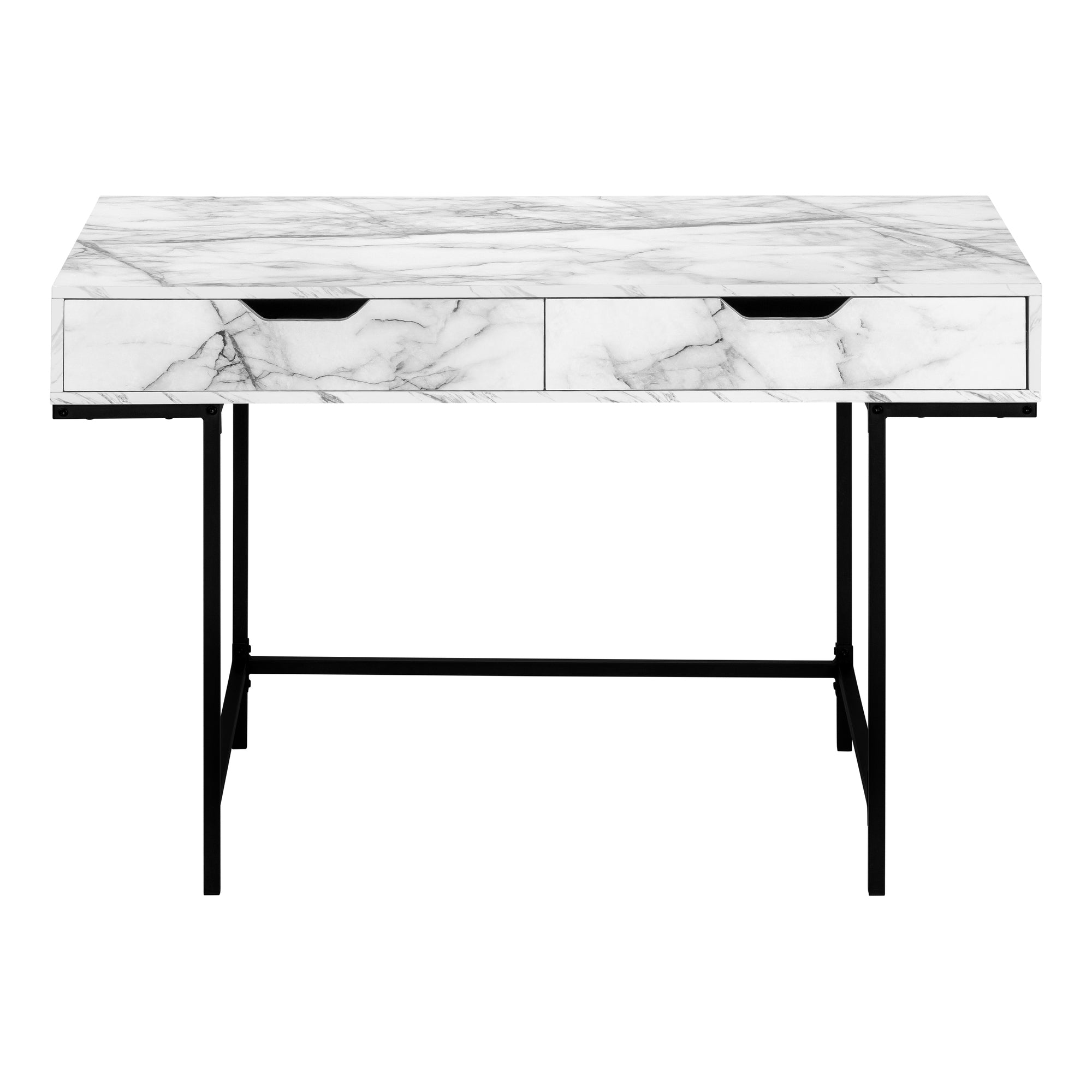 COMPUTER DESK - 48""L / WHITE MARBLE-LOOK / BLACK METAL