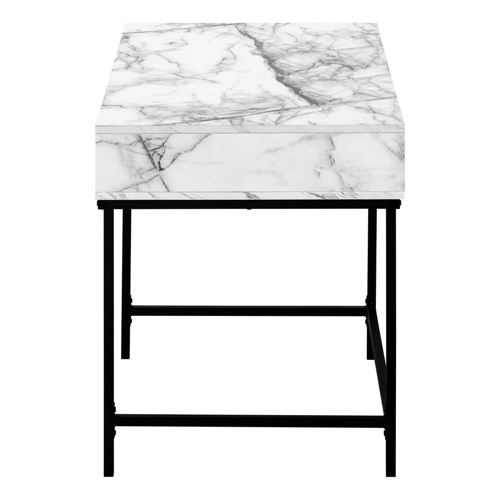 COMPUTER DESK - 48""L / WHITE MARBLE-LOOK / BLACK METAL