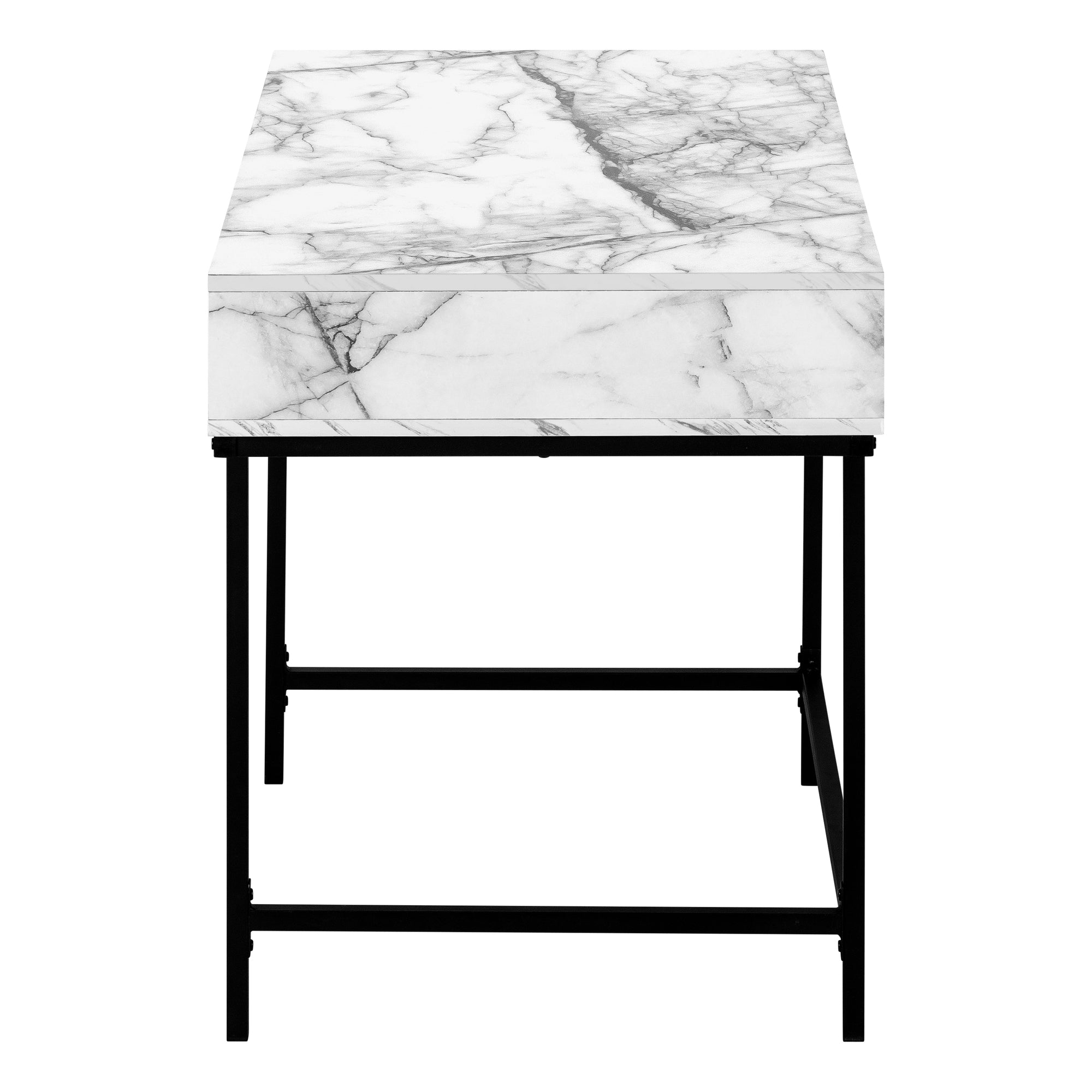 COMPUTER DESK - 48""L / WHITE MARBLE-LOOK / BLACK METAL