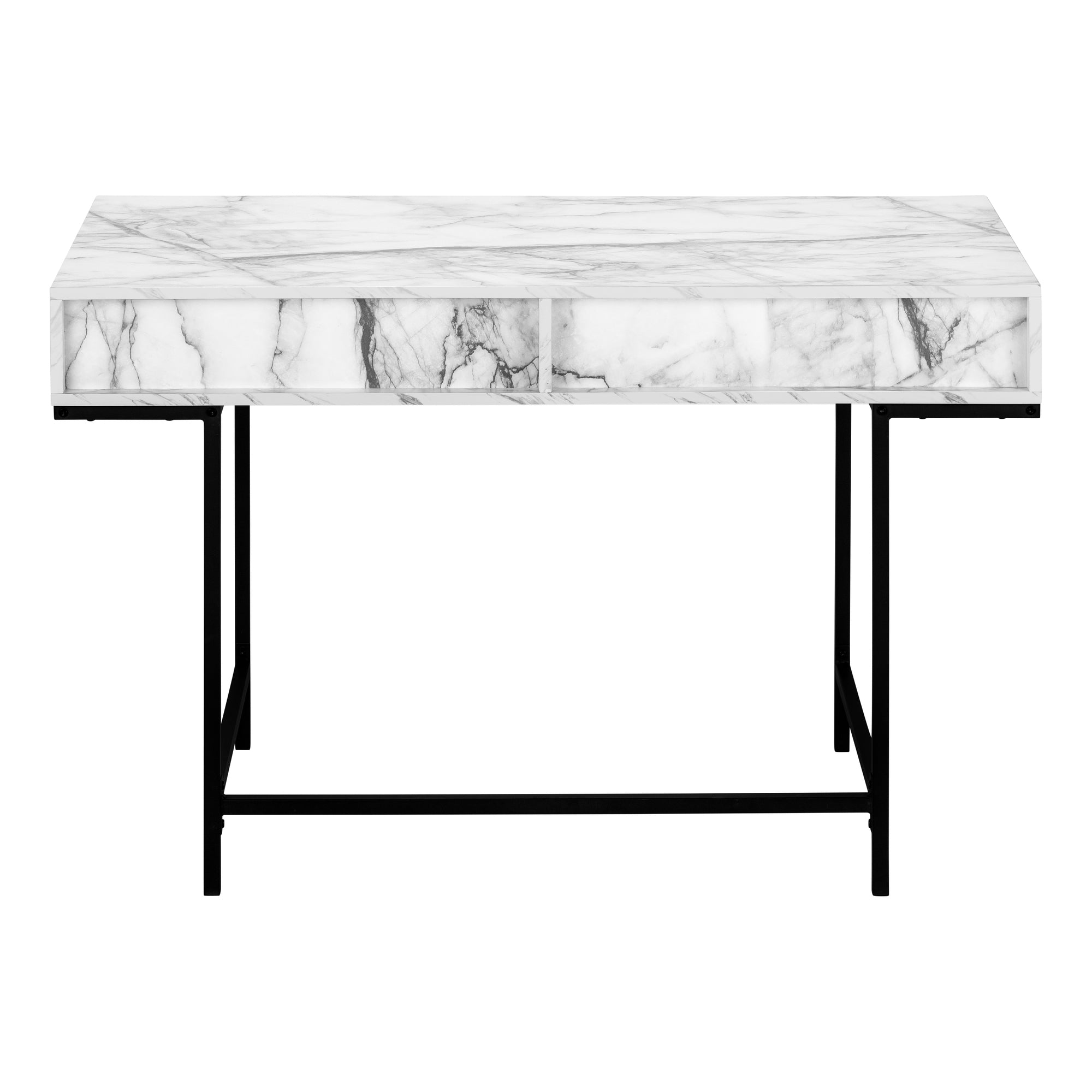 COMPUTER DESK - 48""L / WHITE MARBLE-LOOK / BLACK METAL