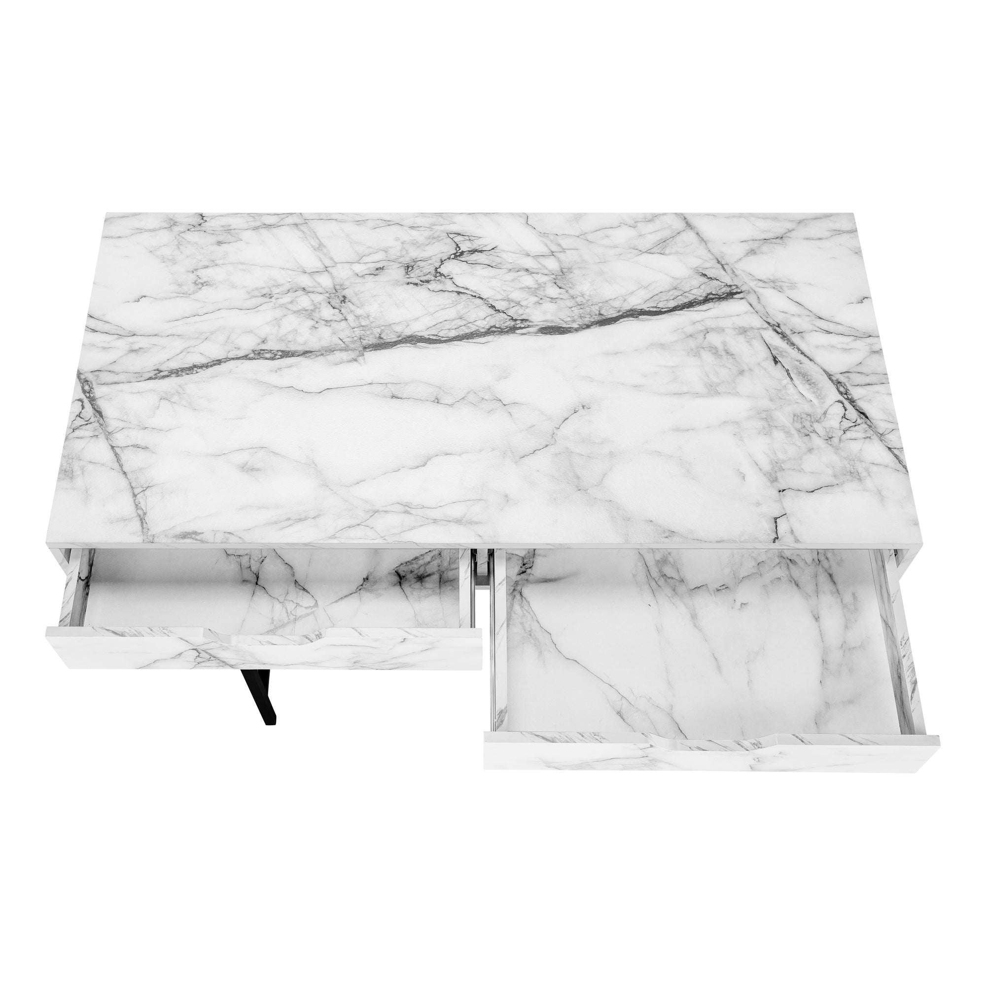 COMPUTER DESK - 48""L / WHITE MARBLE-LOOK / BLACK METAL