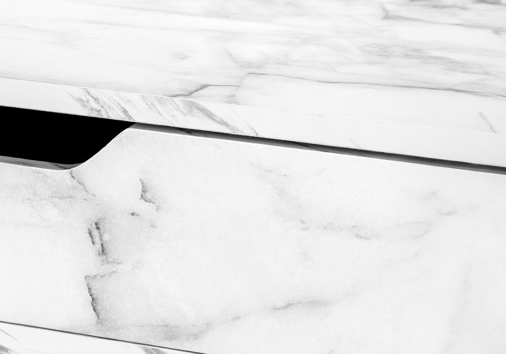 COMPUTER DESK - 48""L / WHITE MARBLE-LOOK / BLACK METAL