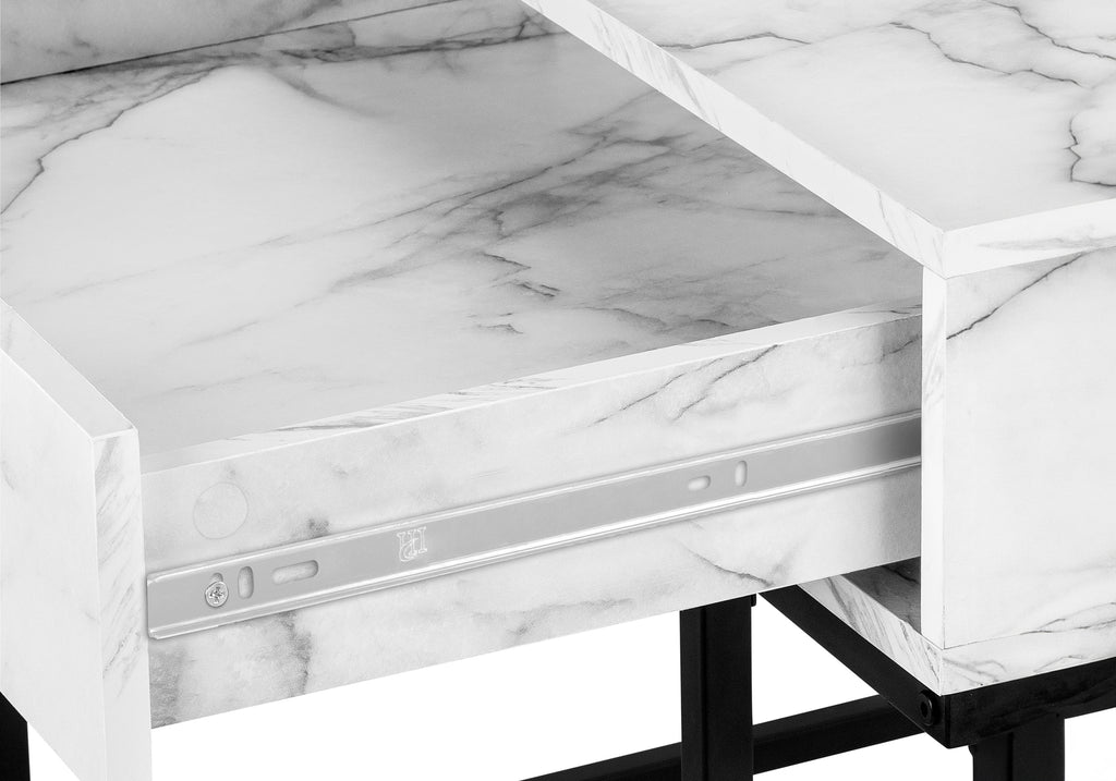 COMPUTER DESK - 48""L / WHITE MARBLE-LOOK / BLACK METAL