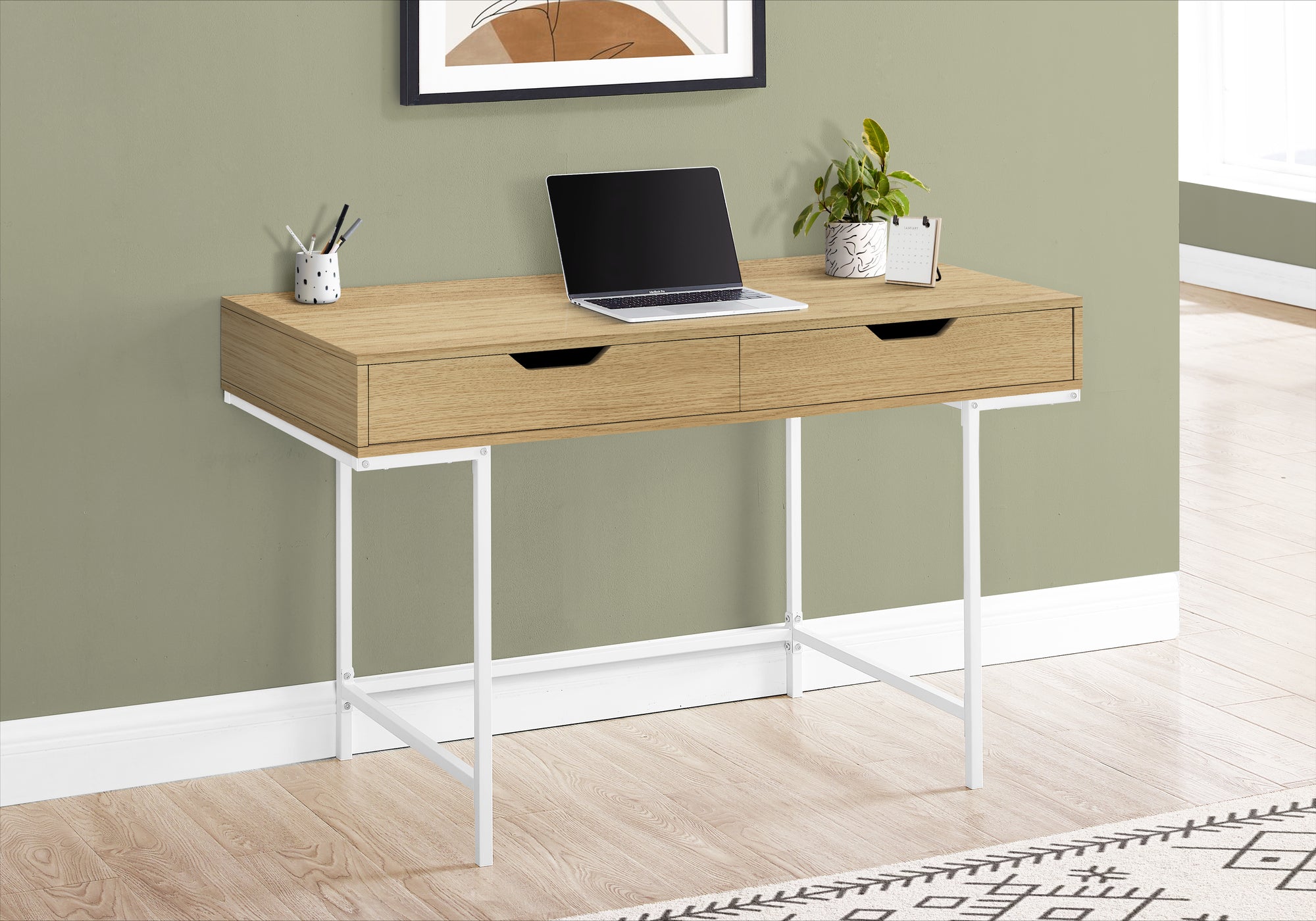 COMPUTER DESK - 48""L / NATURAL / WHITE METAL