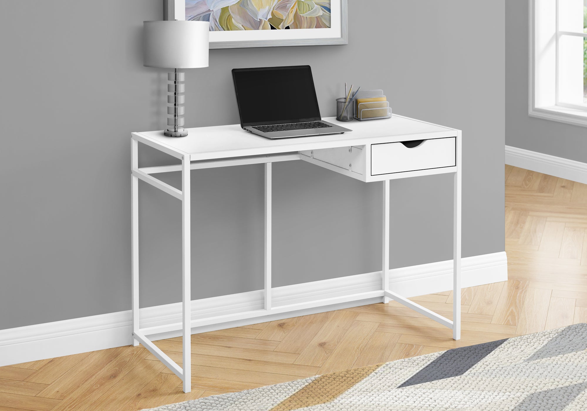 COMPUTER DESK - 42""L / WHITE / WHITE METAL